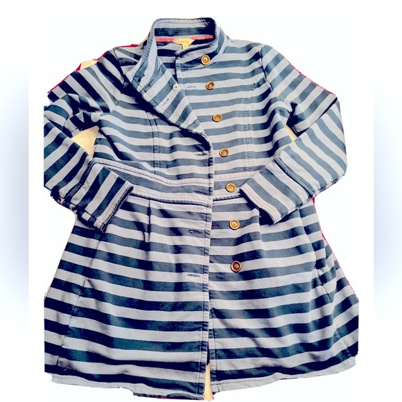 Matilda Jane blue striped PEA trench COAT Button up Stretch Knit Cotton women M - Picture 1 of 9